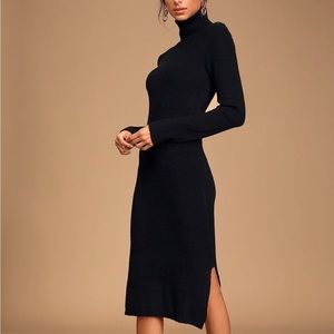 Lulus Sheerah Black Turtleneck Midi Sweater Dress — Size M